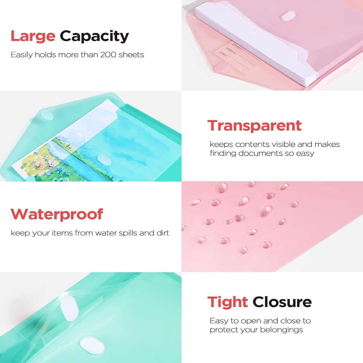 Sooez 10 Packs Plastic Envelopes, Plastic File Folders, Clear Folders