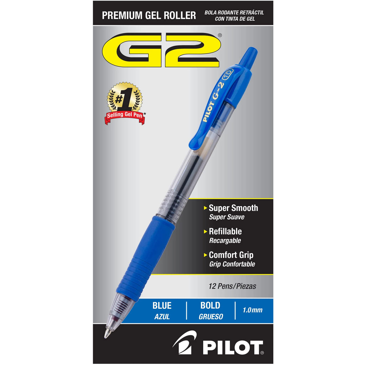 PILOT, G2 Premium Gel Roller Pens, Bold Point 1 mm, Pack of 12, Black