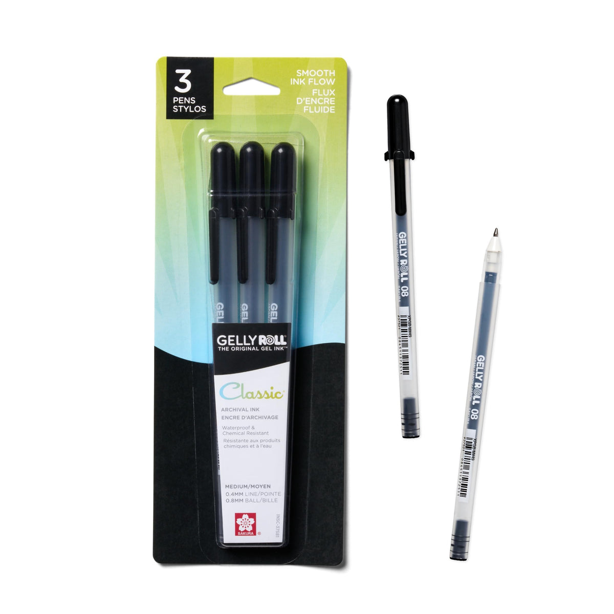 Sakura Gelly Roll Gel Pens, Medium Point, 0.4 mm Line, Black - 3 Pack