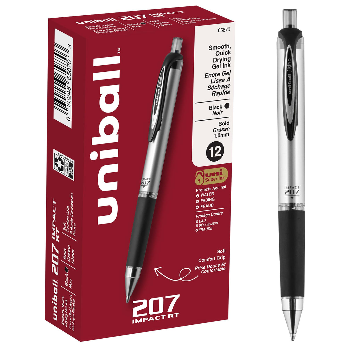 uni-ball Signo 207 Impact Stick Gel Pen, 4 Black Pens, 1.0mm Bold Point Gel Pens, Smooth Writing, Archival-Quality Ink, Acid-Free, Superior Comfort