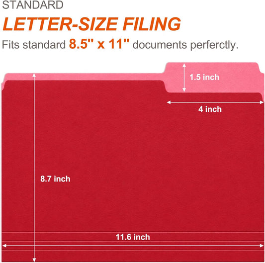 Colored File Folders, 6 Assorted Colors, Letter Size, 1/3 Cut Tabs, 18 Pack
