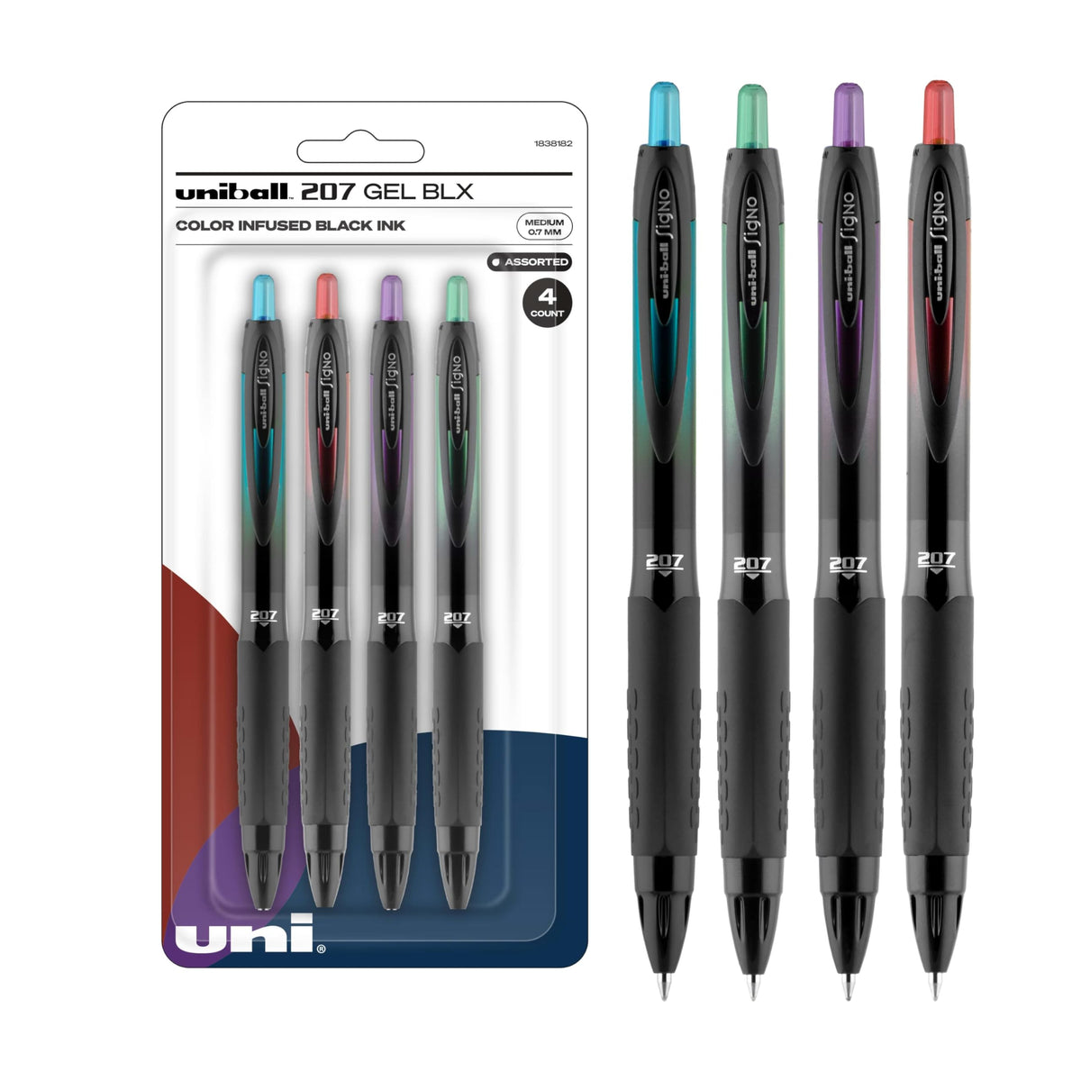 uniball™ 207 Gel Pens, Black Ink, 1.0mm Bold Point, Retractable, 12 Count