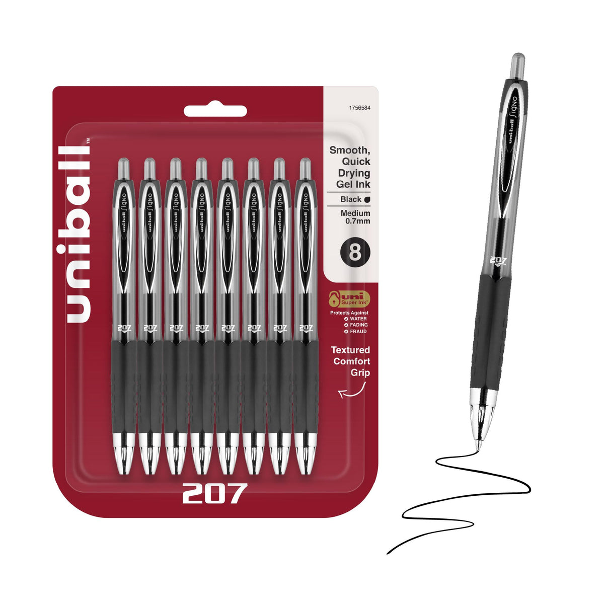 uniball™ 207 Gel Pens, Black Ink, 1.0mm Bold Point, Retractable, 12 Count