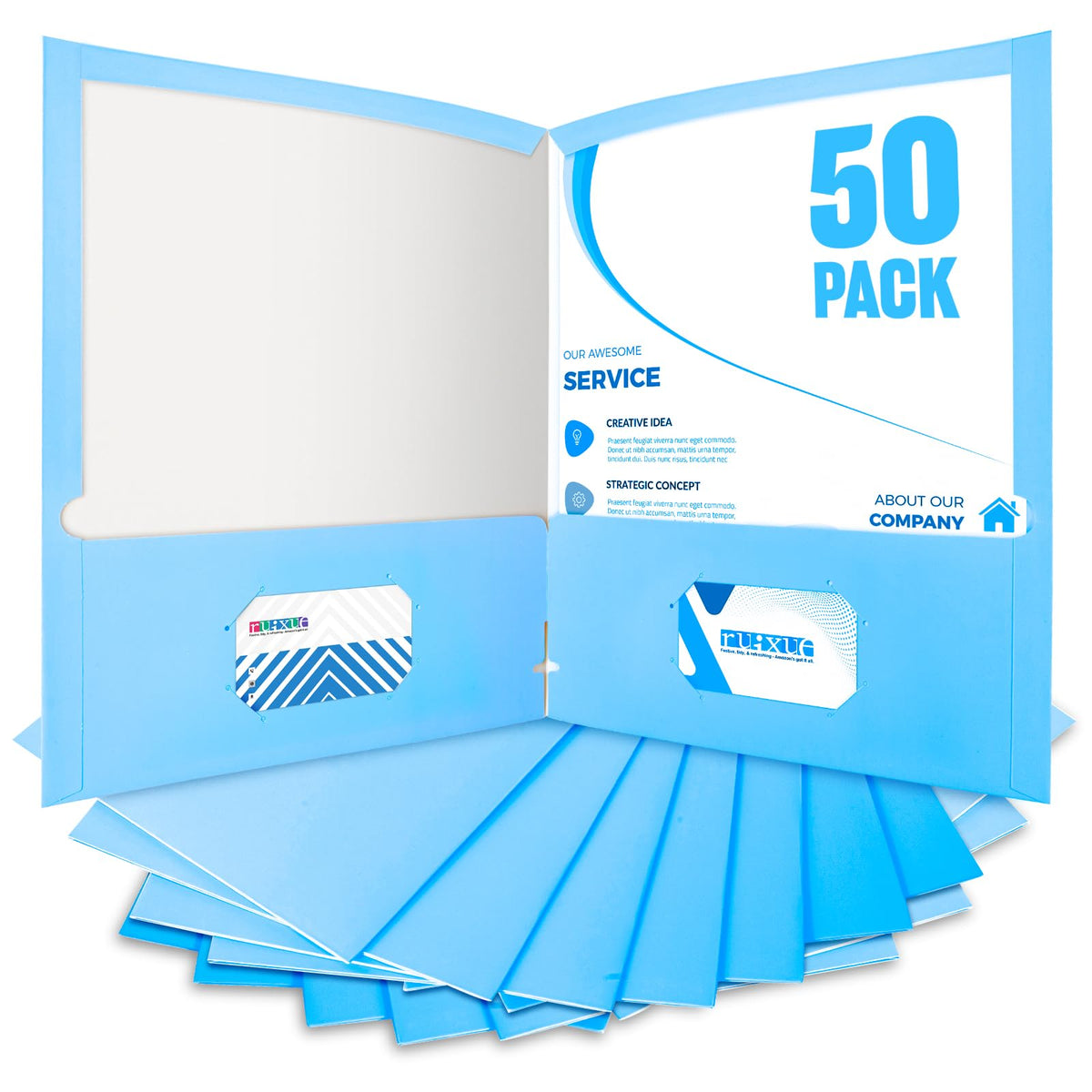 BIBRADAA® 50 Packs Blue Paper Folders with Pockets,Paper Folder Surface with Waterproofing,Letter Size,Holds 100 Plus Sheets,for School,Office,Business.(50, Dark Blue)