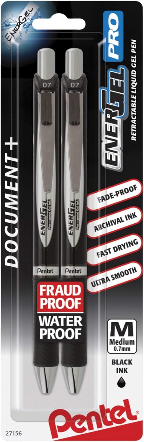 Pentel EnerGel Permanent Gel Ink Rollerball Pen, Black, 3 Pack (BLP77BP3A)