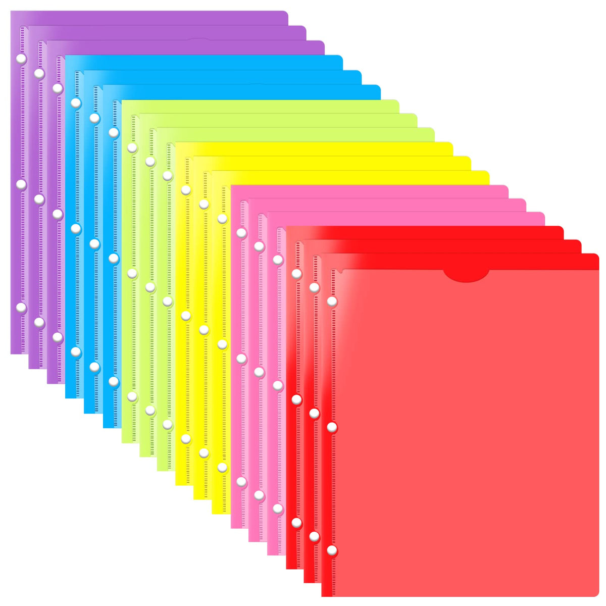 INFUN Heavy Duty Plastic Pocket Folder with Prongs and Clear Front Pocket - 18 Pack, 3 Prong Folders with Pockets and Card Slot, Assorted Colors