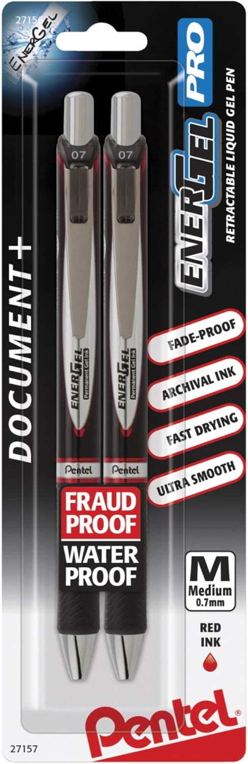 Pentel EnerGel Permanent Gel Ink Rollerball Pen, Black, 3 Pack (BLP77BP3A)