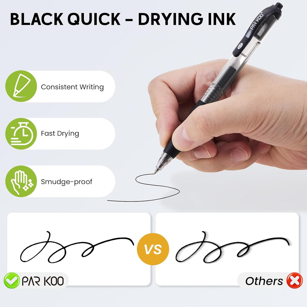 ParKoo 100 Pack 0.7mm Black Gel Pens Medium Point Retractable Pens Bulk
