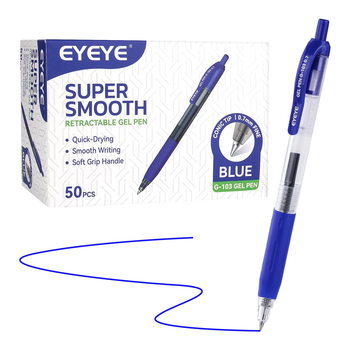 EYEYE G-103 Gel Pens, Black Ink, 0.5mm Extra Fine Point, Pack of 50
