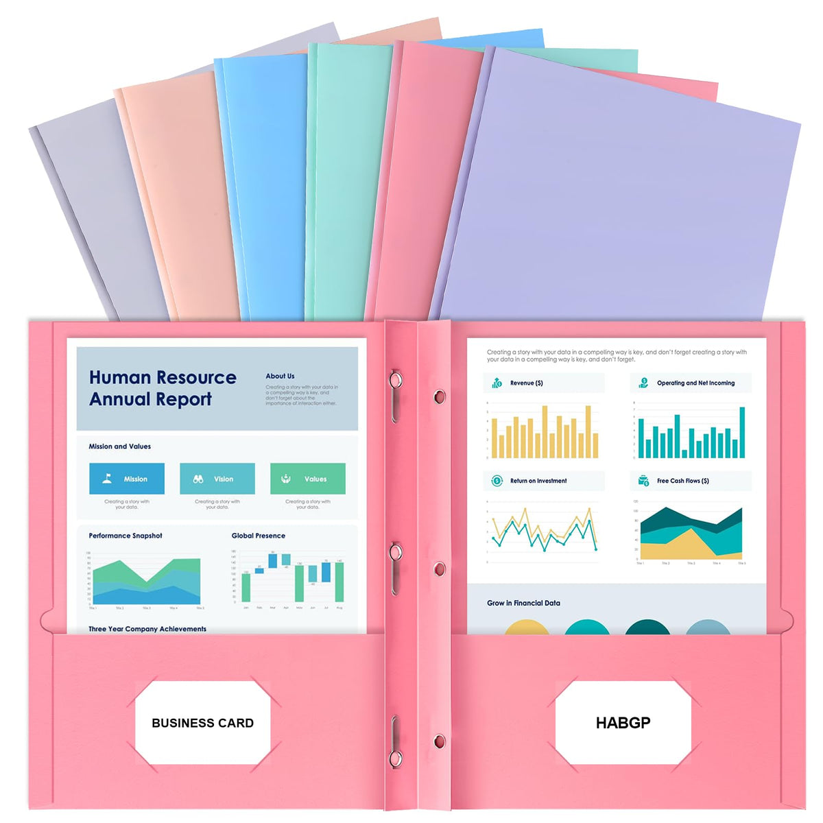 2 Pocket Folder with Prongs (5 Pack, Pastel), Plastic Folders with Pockets