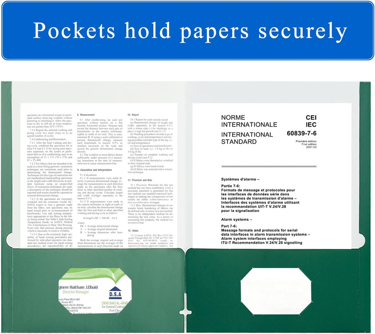 Zzrywuty File folders with Pockets,Green Two folders for documents,50 Pack Paper Folders with Card Slot,Letter Size,School Students,Business,Home and Office Workers