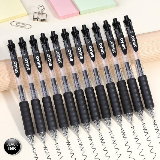 Black Gel Pens Bulk 42Pack (30 Pens + 12 Refills) 0.7mm Fine Point