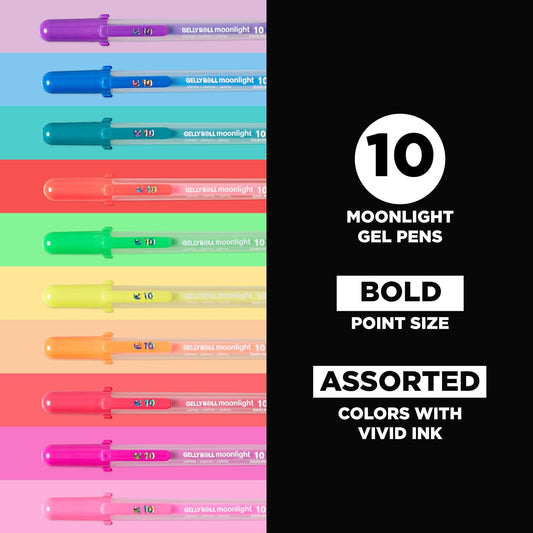 Sakura Gelly Roll Moonlight 10 Gel Pens, Assorted Bright, 10 Pack