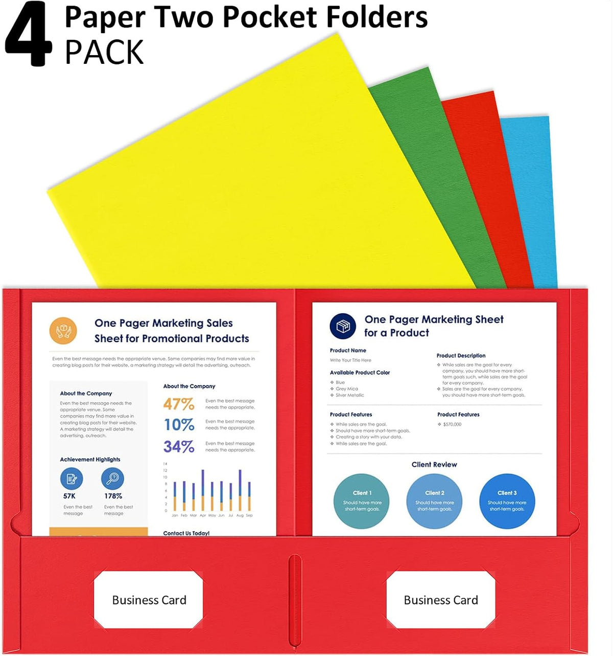 HABGP 2 Pocket Folders, 4 Pack, Assorted Colors File Folders with Pockets