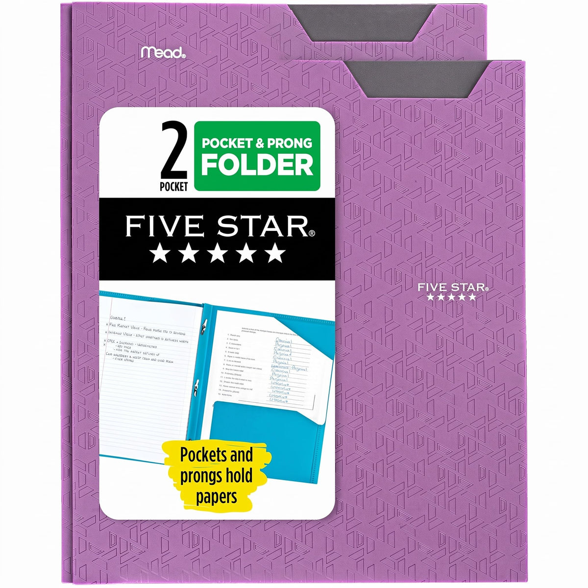 Five Star 2-Pocket Folder, Plastic Folder with Stay-Put Tabs and Prong Fasteners, Holds 8-1/2" x 11" Paper, Forest Green (72111)