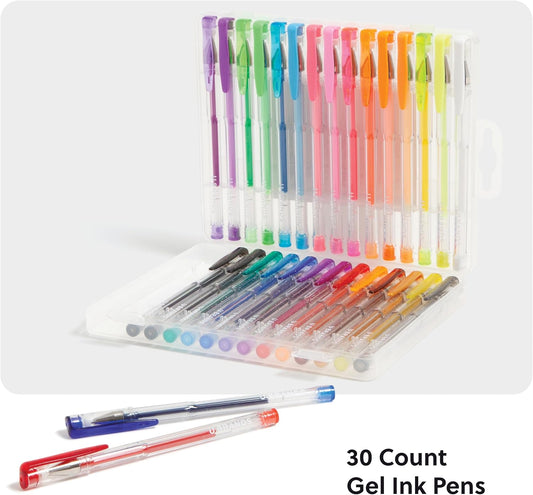 U Brands Metallic Gel Pens, Set of 30, Assorted Point Sizes, Glitter, Pastel, Neon and Classic Assorted Colors