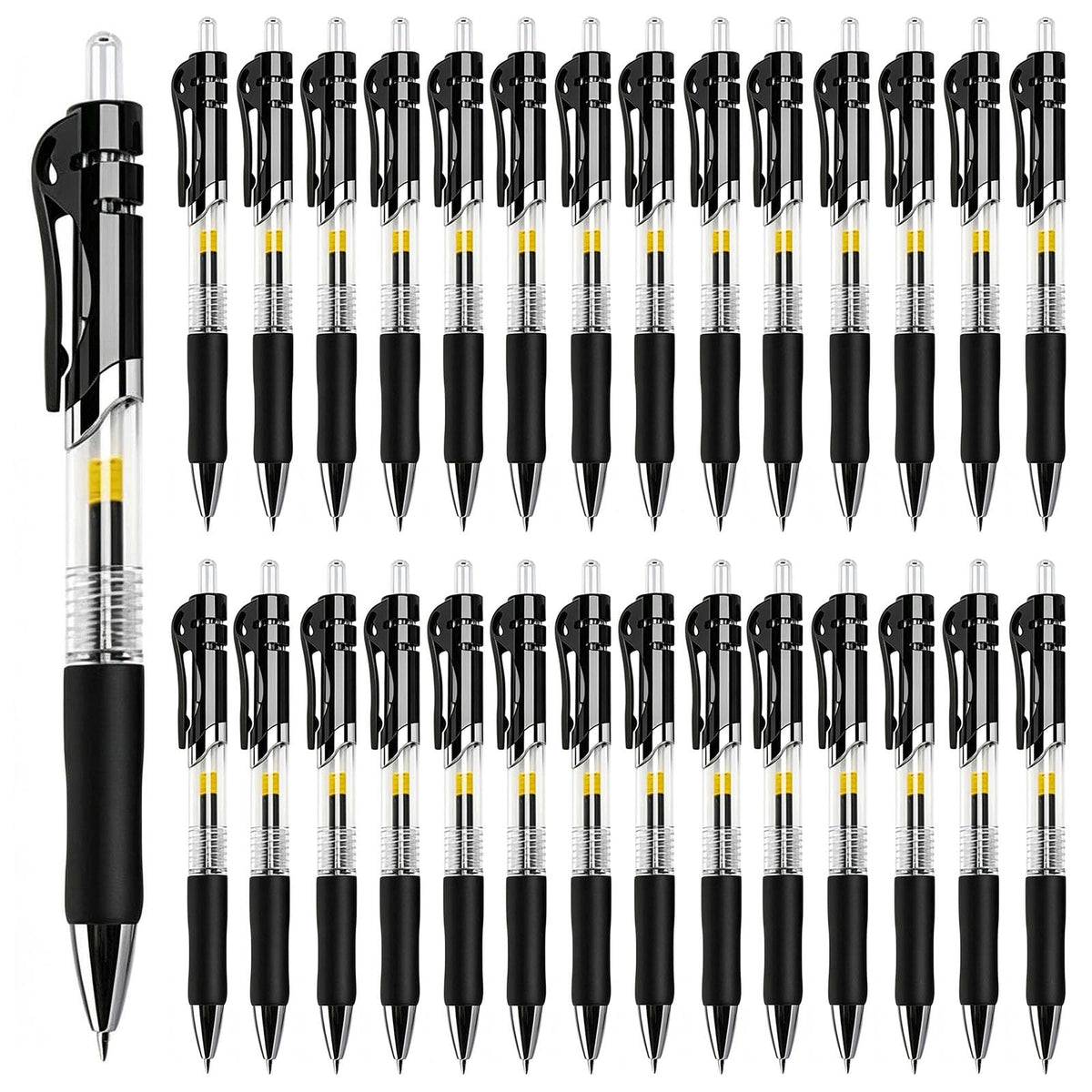 30 Pack Black Retractable Gel Pens, 0.7mm Medium Point Quick Dry Ink Pens, No Smudge No Bleed Through, Comfort Grip Smooth Writing Pens for School Office Home Supplies