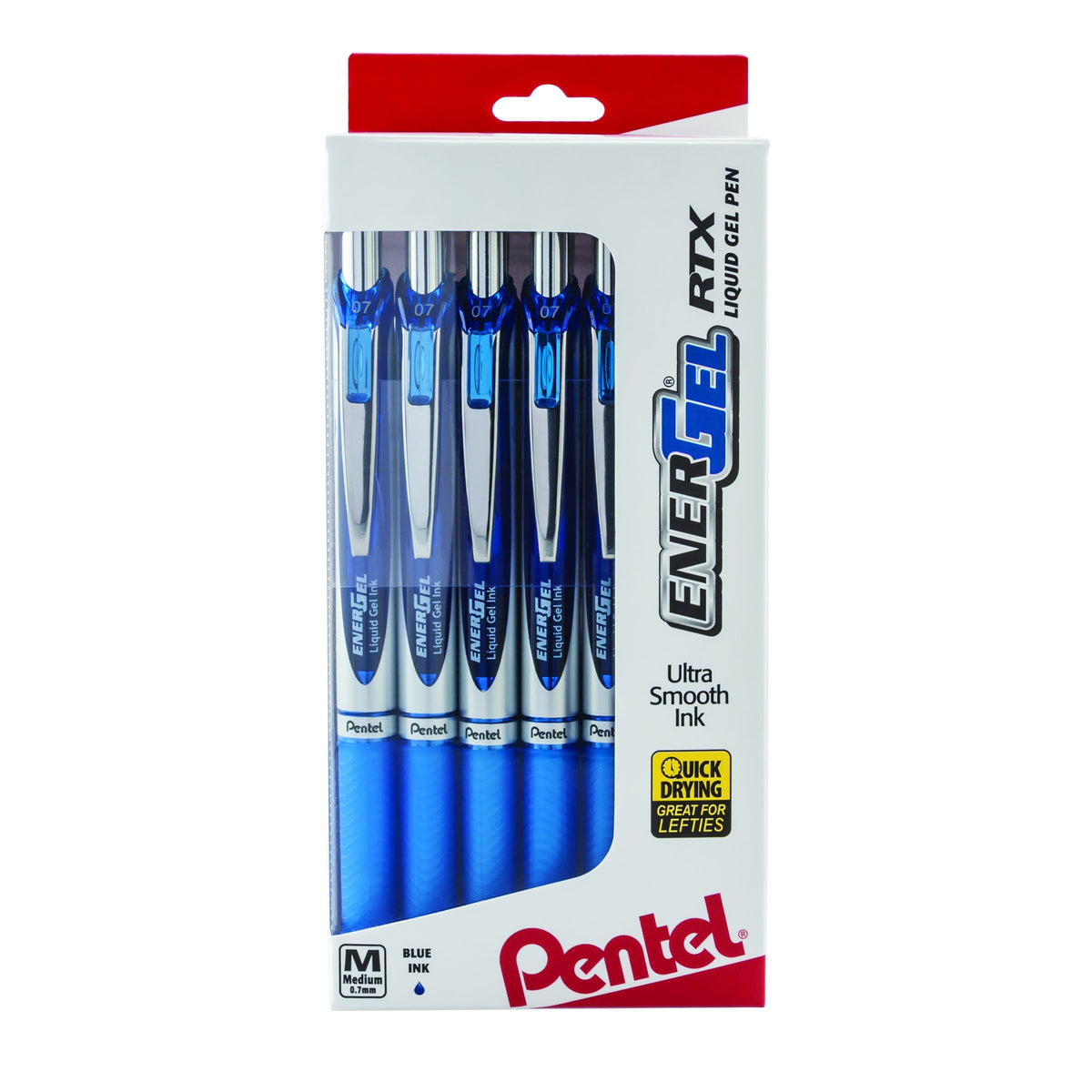 Pentel EnerGel RTX RT Liquid Gel Pen, Med, Metal Tip, (0.7mm), Blue Ink, Box of 12 (BL77PC12C1)