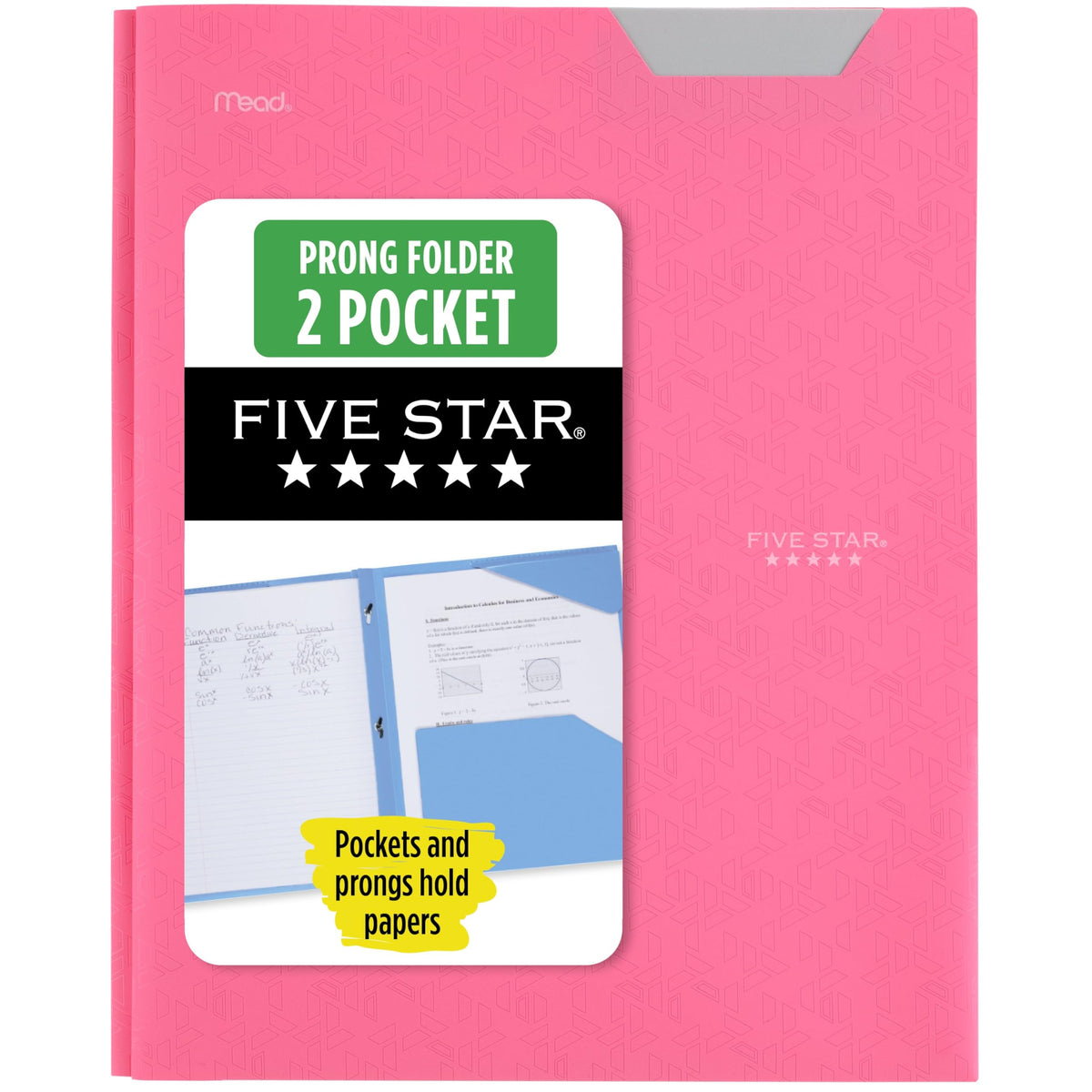 Five Star 2-Pocket Folder, Plastic Folder with Stay-Put Tabs and Prong Fasteners, Holds 8-1/2" x 11" Paper, Black (72113)