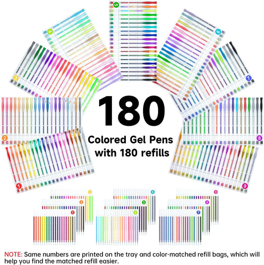 Shuttle Art 360 Pack Gel Pens Set, 180 Colors Gel Pen Set Plus 180 Color Refills Perfect for Adult Coloring Books Doodling Drawing Art Markers