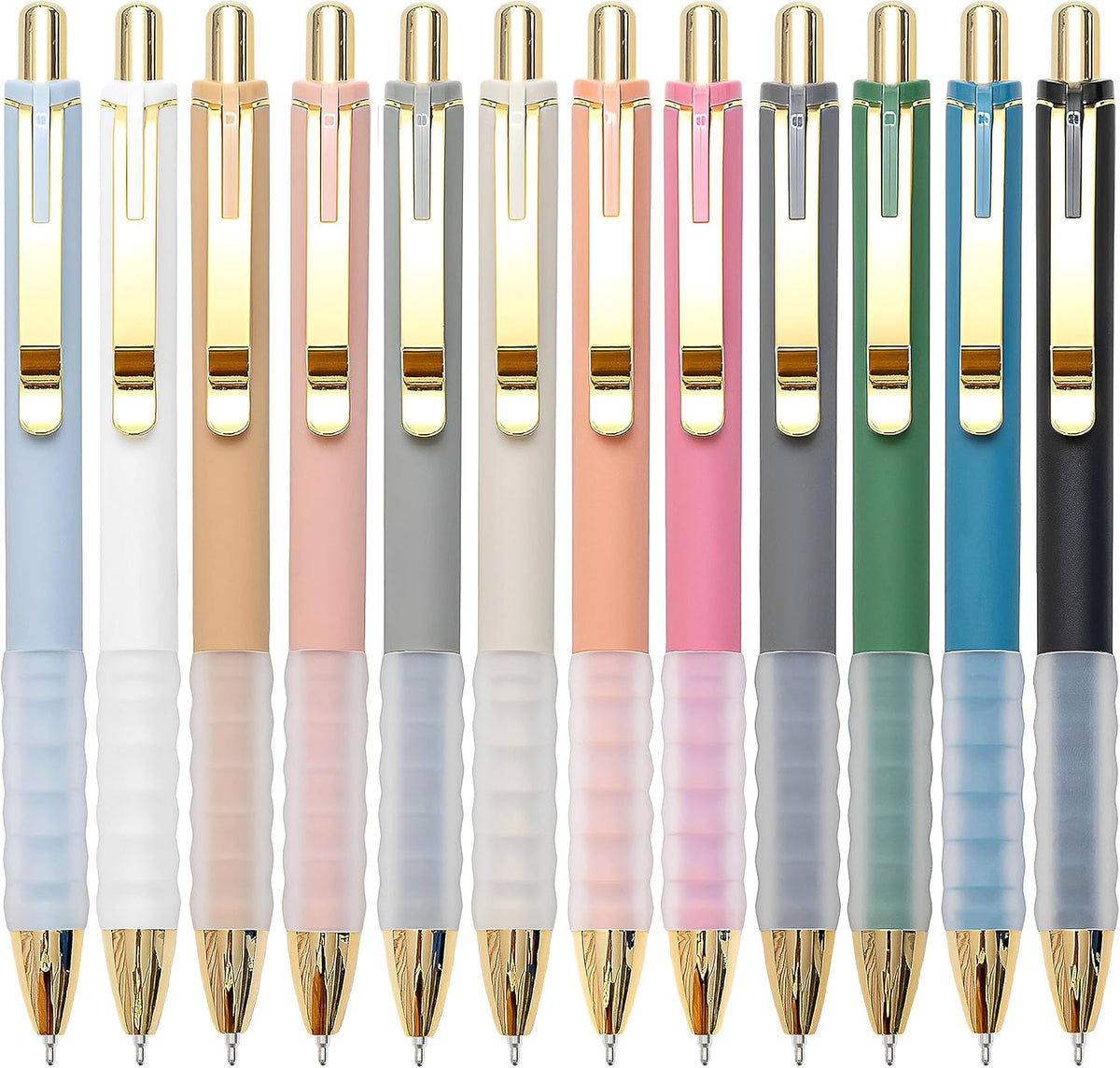 Linbsunne Ballpoint Pens Black Medium Point 1mm Pen with Super Soft Grip Ball Point Pen for Men Women Retractable Pens (gold-12 pcs)