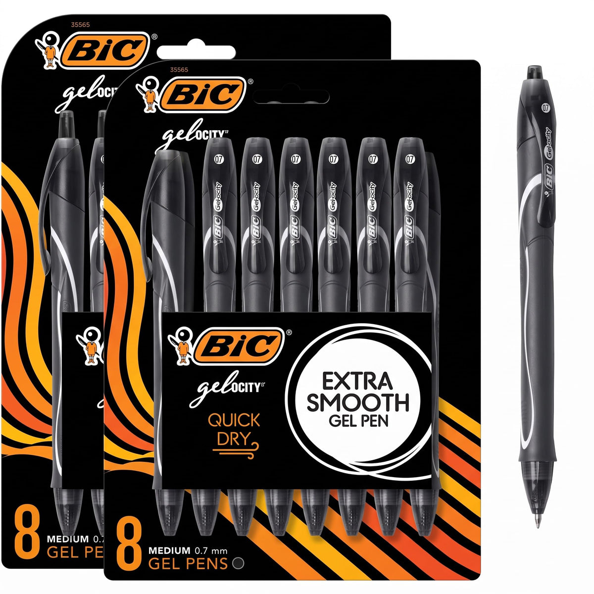 BIC Gelocity Quick Dry Black Gel Pens, Medium Point, 0.7mm, 8-Count Pack