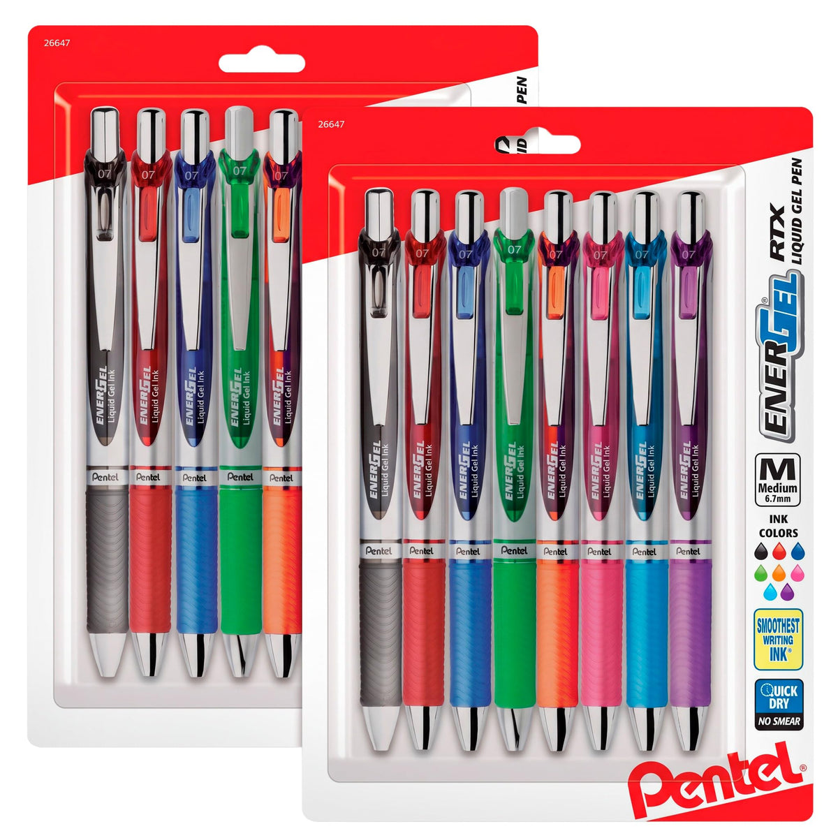 Pentel EnerGel RTX Retractable Liquid Gel Pen, (0.7mm) Metal Tip, Medium Line,Assorted Ink, 8-Pk (BL77BP8M1)
