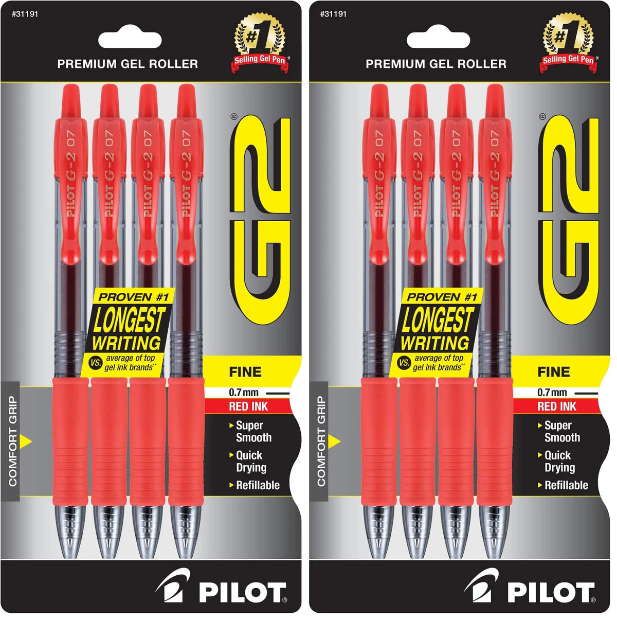 PILOT, G2 Premium Gel Roller Pens, Fine Point 0.7 mm, Blue, Pack of 4