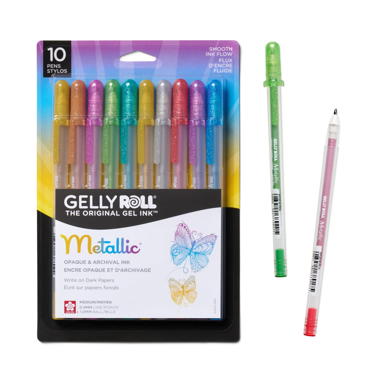 Sakura Gelly Roll Metallic Gel Pens, Colored Metallic, Medium Line, 10 Pack