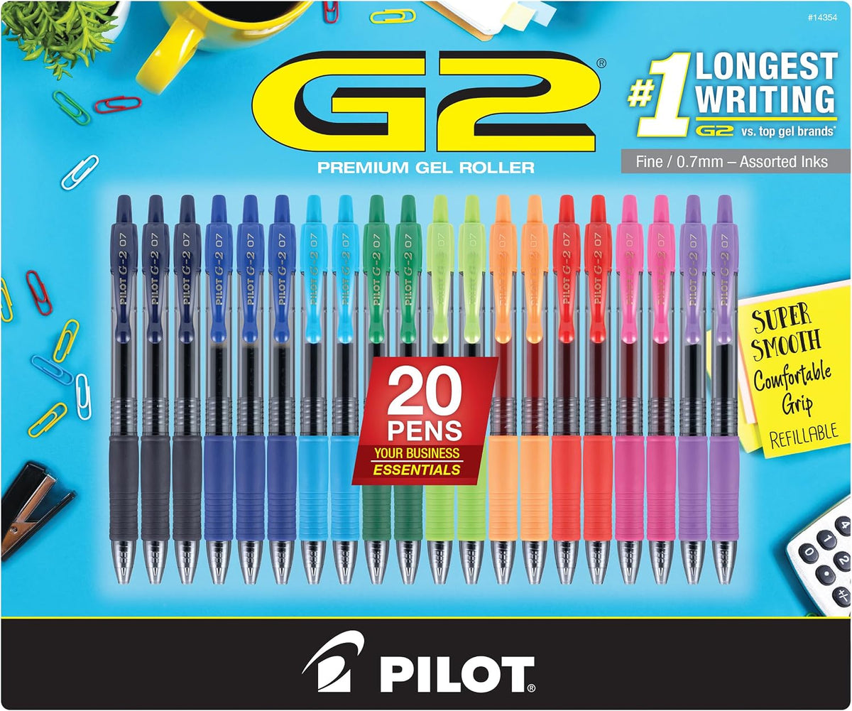 PILOT G2 Premium Gel Ink Pens, Fine Point 0.7mm, Assorted Inks, 20 Count