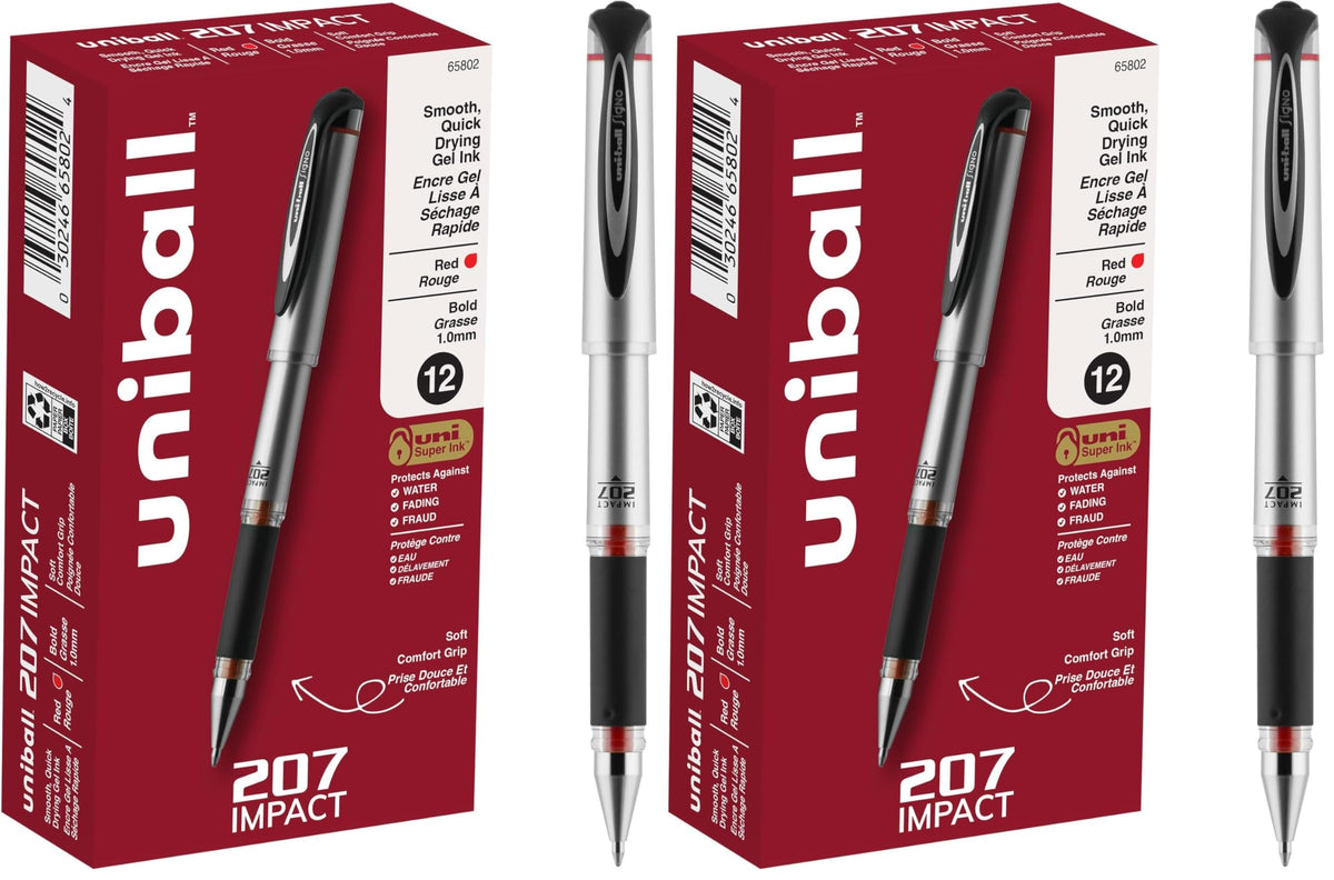 uni-ball Signo 207 Impact Stick Gel Pen, 4 Black Pens, 1.0mm Bold Point Gel Pens, Smooth Writing, Archival-Quality Ink, Acid-Free, Superior Comfort