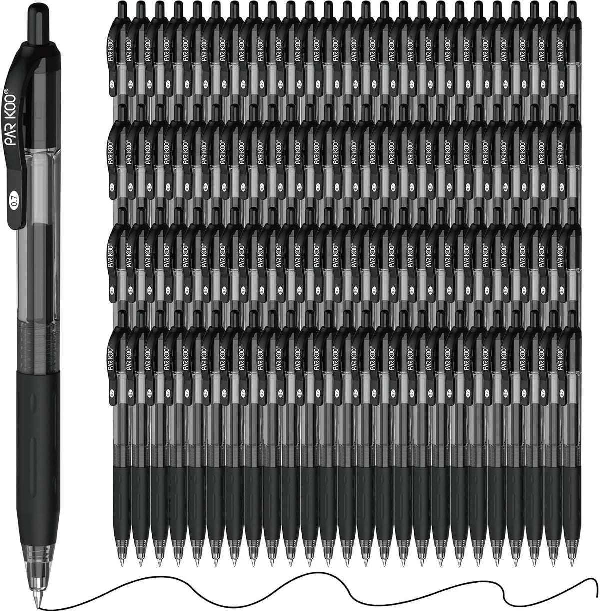 ParKoo 100 Pack 0.7mm Black Gel Pens Medium Point Retractable Pens Bulk