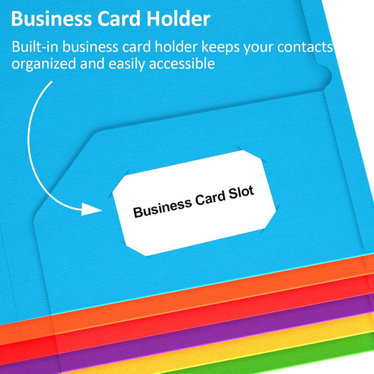 Folders with Pockets, 6 Pack Paper 2 Pocket Folders with Business Card Slot