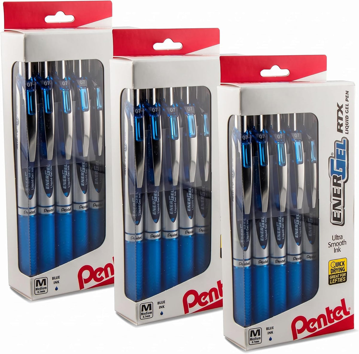 Pentel EnerGel RTX RT Liquid Gel Pen, Med, Metal Tip, (0.7mm), Blue Ink, Box of 12 (BL77PC12C1)