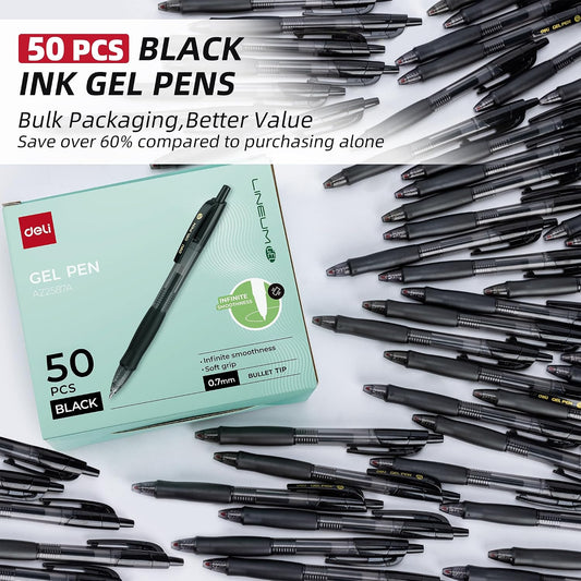 deli Pens Bulk, 50 Pcs Retractable Gel Pens Medium Point 0.7mm