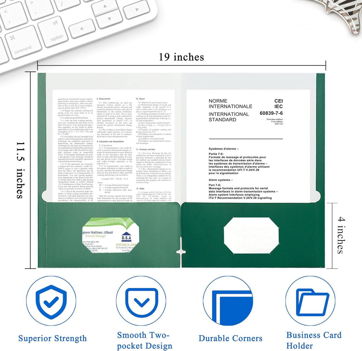 Zzrywuty File folders with Pockets,Green Two folders for documents,50 Pack Paper Folders with Card Slot,Letter Size,School Students,Business,Home and Office Workers