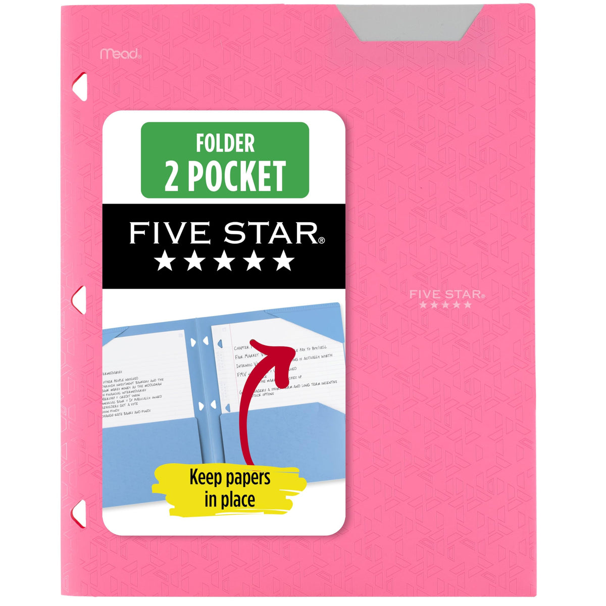 Five Star 2-Pocket Folder, Plastic Folder with Stay-Put Tabs, Fits 3-Ring Binder, Holds 8-1/2" x 11" Paper, Pacific Blue (333420C-ECM)