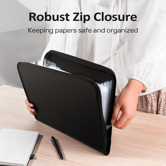 Sooez 7 Pockets Accordion File Organizer, Zipper Expanding File Folder A4