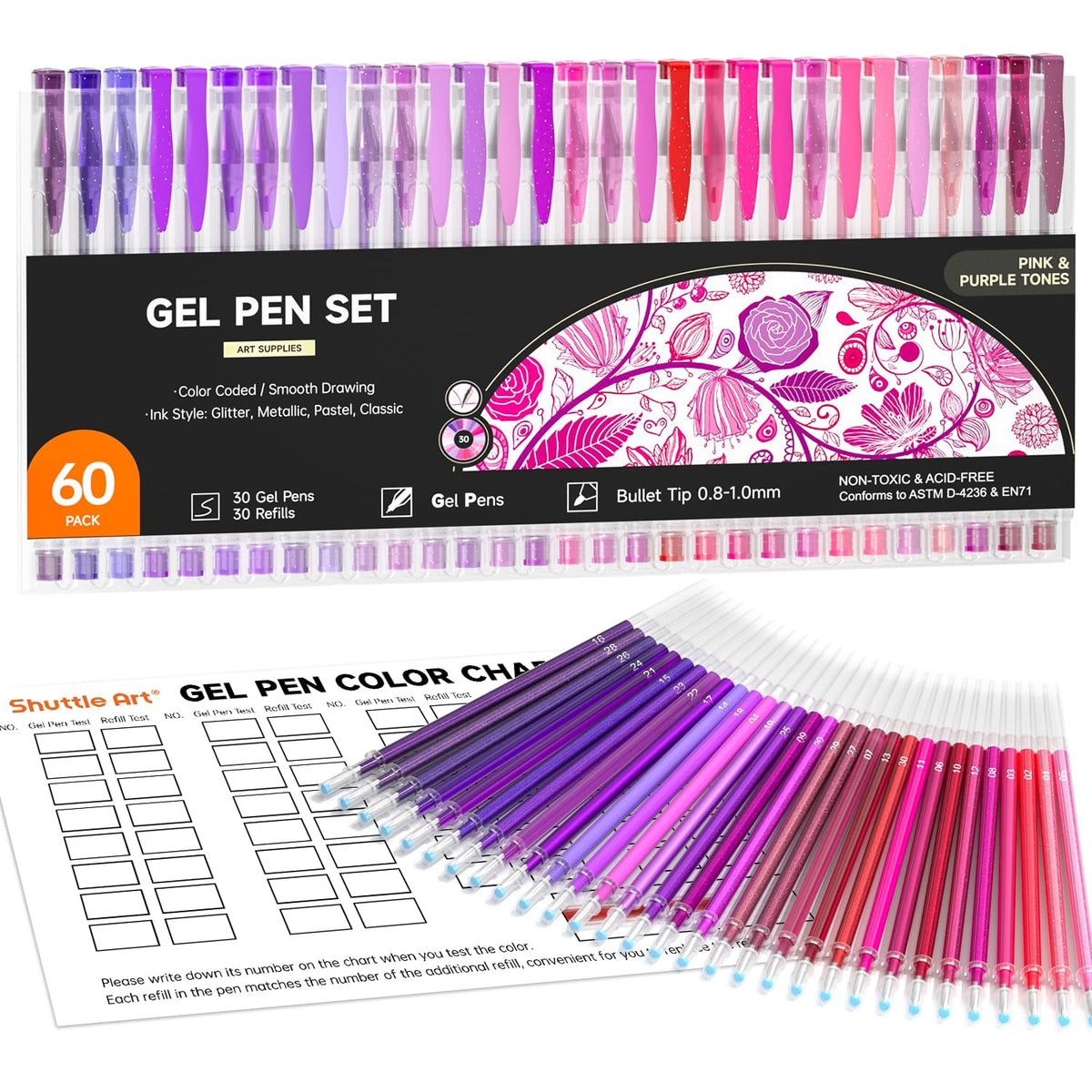Shuttle Art 50 Pack Metallic Gel Pens, 25 Metallic Gel Pens Set with 25 Refills Perfect for Adult Coloring Books Doodling Drawing Art Markers