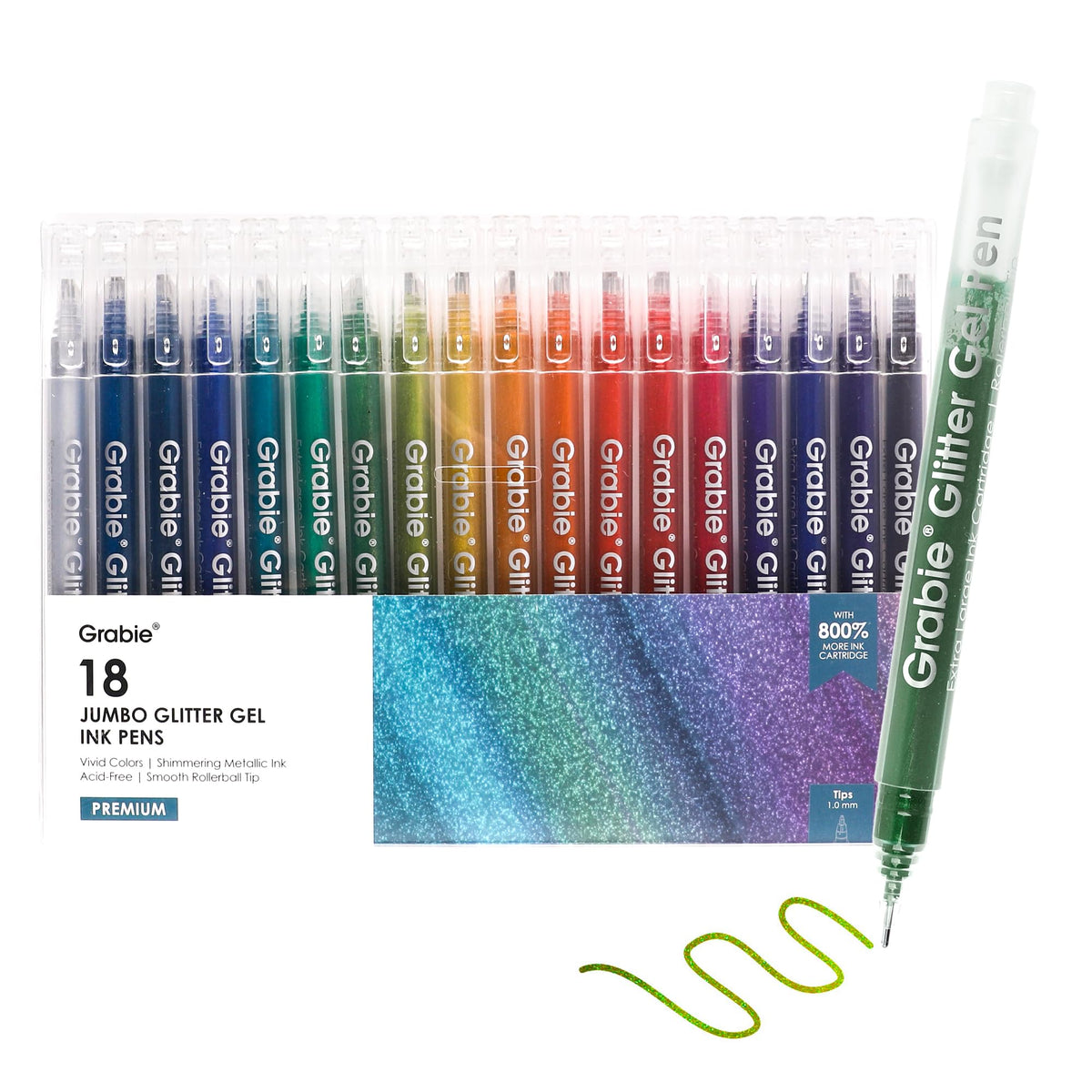 Grabie 18 Color Glitter Gel Pens, Retractable Sparkle Art Pens