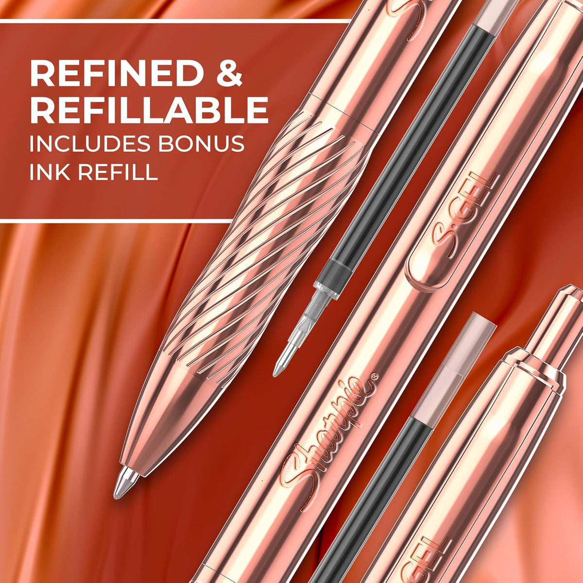 Sharpie S-Gel Pens, Copper Metal Body, Medium Point (0.7mm), Black Gel Ink, Includes 2 Pens and 2 Additional Ink Refills