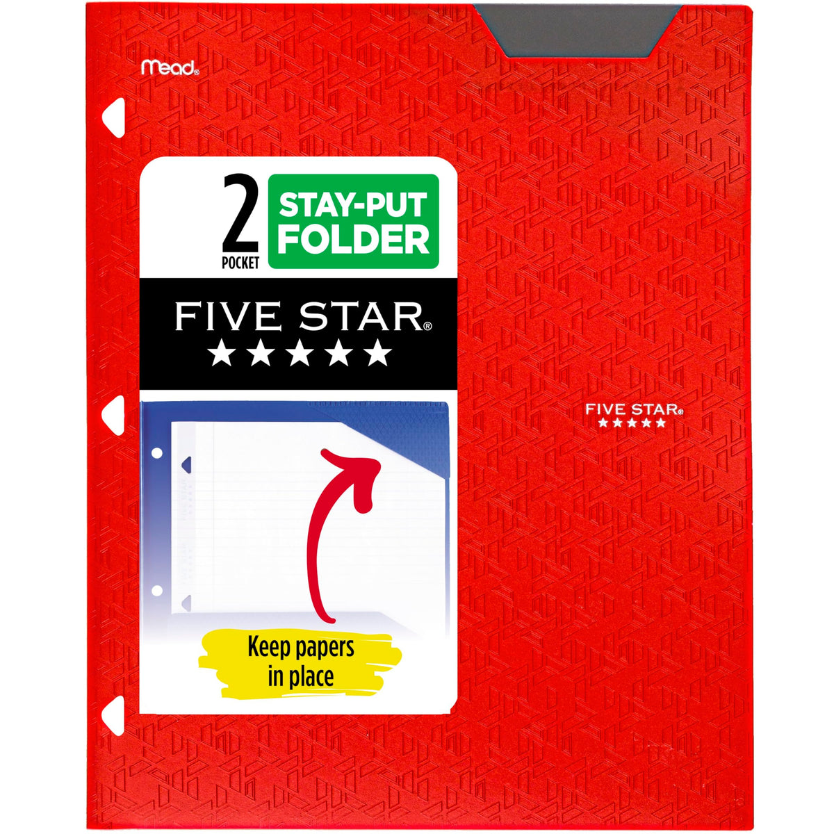 Five Star 2-Pocket Folder, Plastic Folder with Stay-Put Tabs, Fits 3-Ring Binder, Holds 8-1/2" x 11" Paper, Black (333420G-ECM)