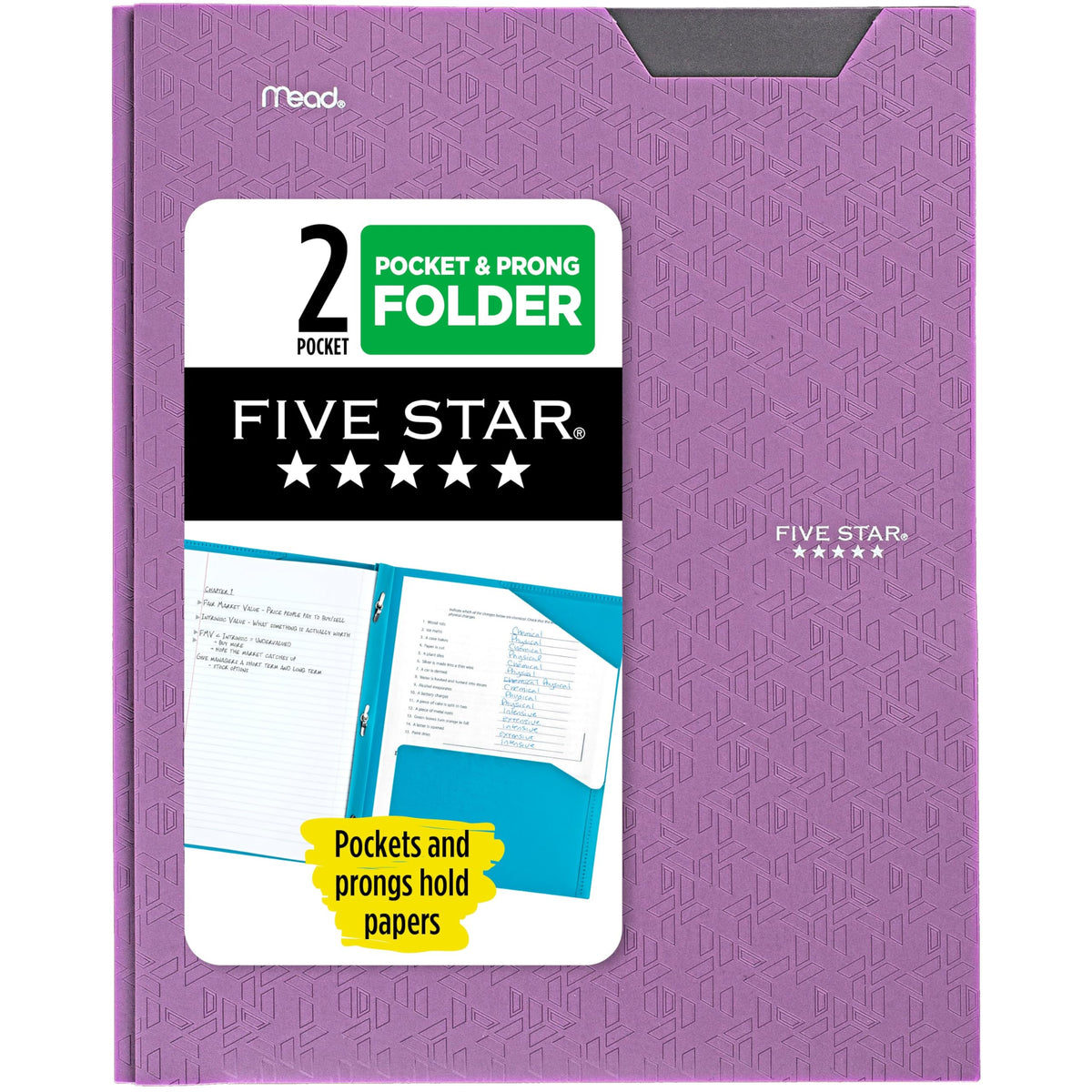 Five Star 2-Pocket Folder, Plastic Folder with Stay-Put Tabs and Prong Fasteners, Holds 8-1/2" x 11" Paper, Forest Green (72111)