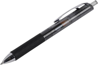 Amazon Basics Retractable Gel Pens, Fine Point 0.7mm, Smooth Writing, Black, No Smudge, School and Office Supplies, 12-Pack