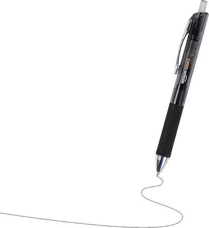 Amazon Basics Retractable Gel Pens, Fine Point 0.7mm, Smooth Writing, Black, No Smudge, School and Office Supplies, 12-Pack