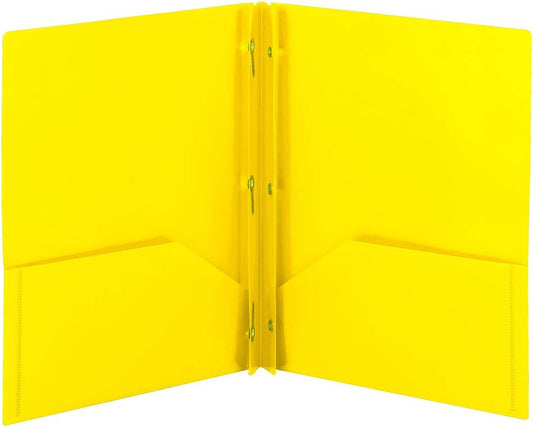 Smead Plastic 2 Pocket Folders with Pockets & Prongs, Yellow 3 Pack