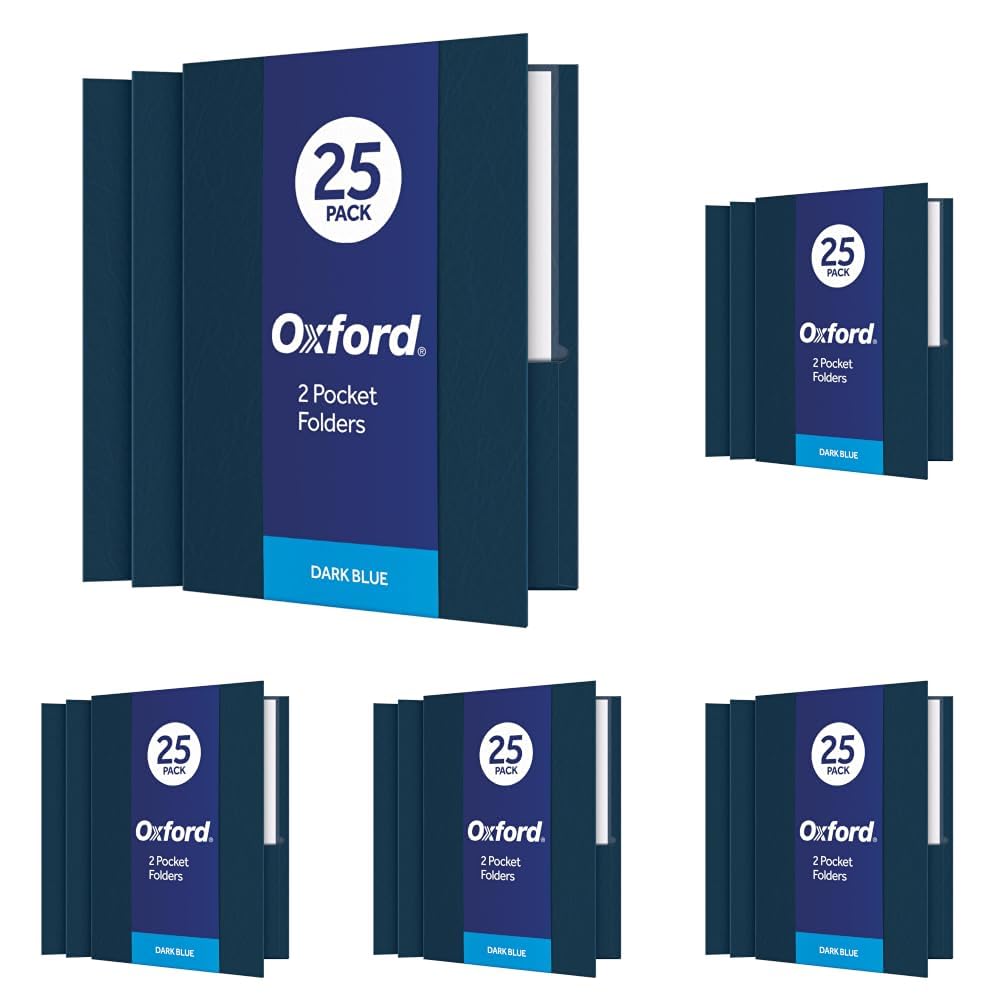 Oxford Twin-Pocket Folders, Textured Paper, Letter Size, Dark Blue, Holds 100 Sheets, Box of 25 (57538EE)