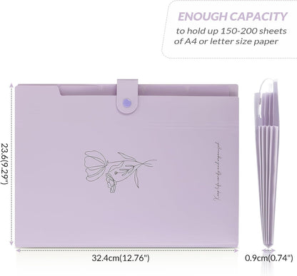SKYDUE Expanding File Organizer with 5 Pockets, Accordion File Folders with Labels, Portable Document Paper Bill Receipt Organizer, Home College School Office Supplies, Letter Size, Lilac