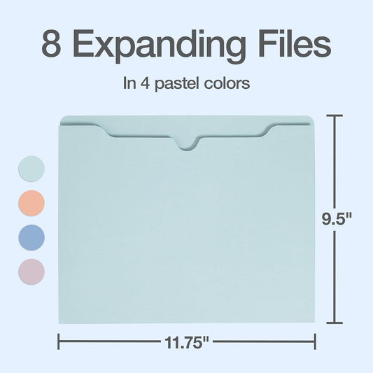 Oxford Expanding File Folders, 8 Pack, Closed Sides, Expands 2", 4 Pastel Colors, Letter Size (8.5" x 11"), Color-Coding for School, Office & Home Document Organization