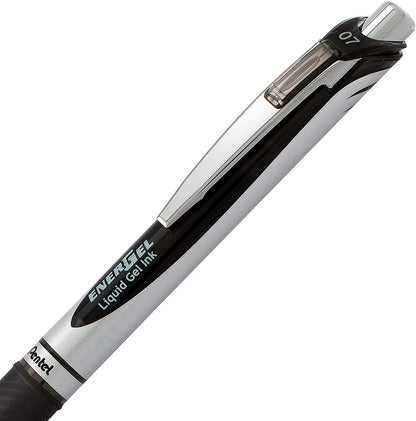 Pentel Energel RTX Retractable Liquid Gel Pen, 0.7mm, Metal Tip, Pack of 12 6 Black and 6 Blue Ink Pens